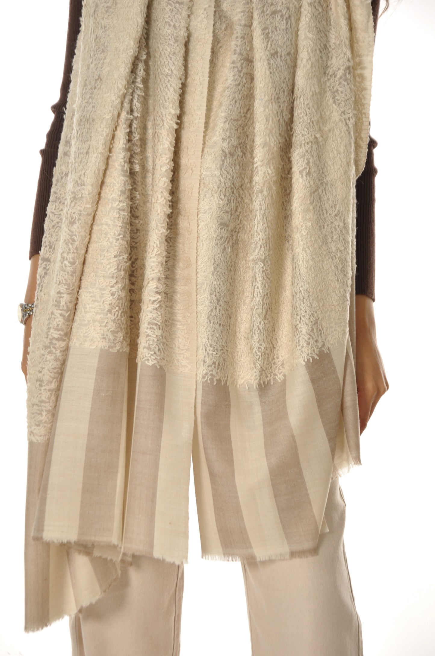 Double Colored Towel Pashmina - Cream