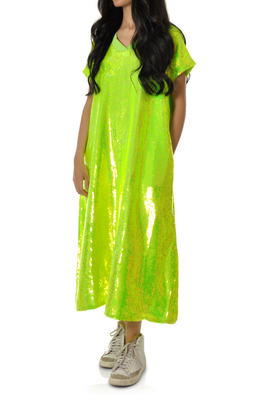 Ladies - Electric Green Sequins Dress