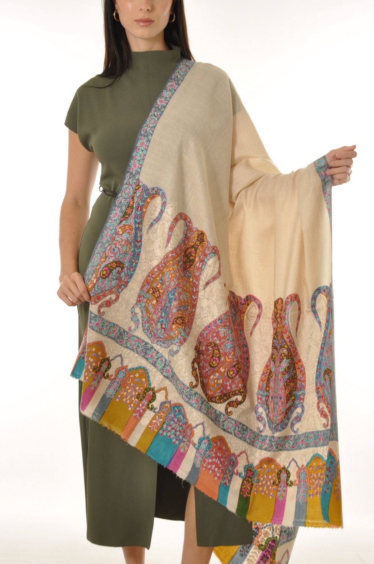 Kalamkari Pashmina - Vibrant On Cream