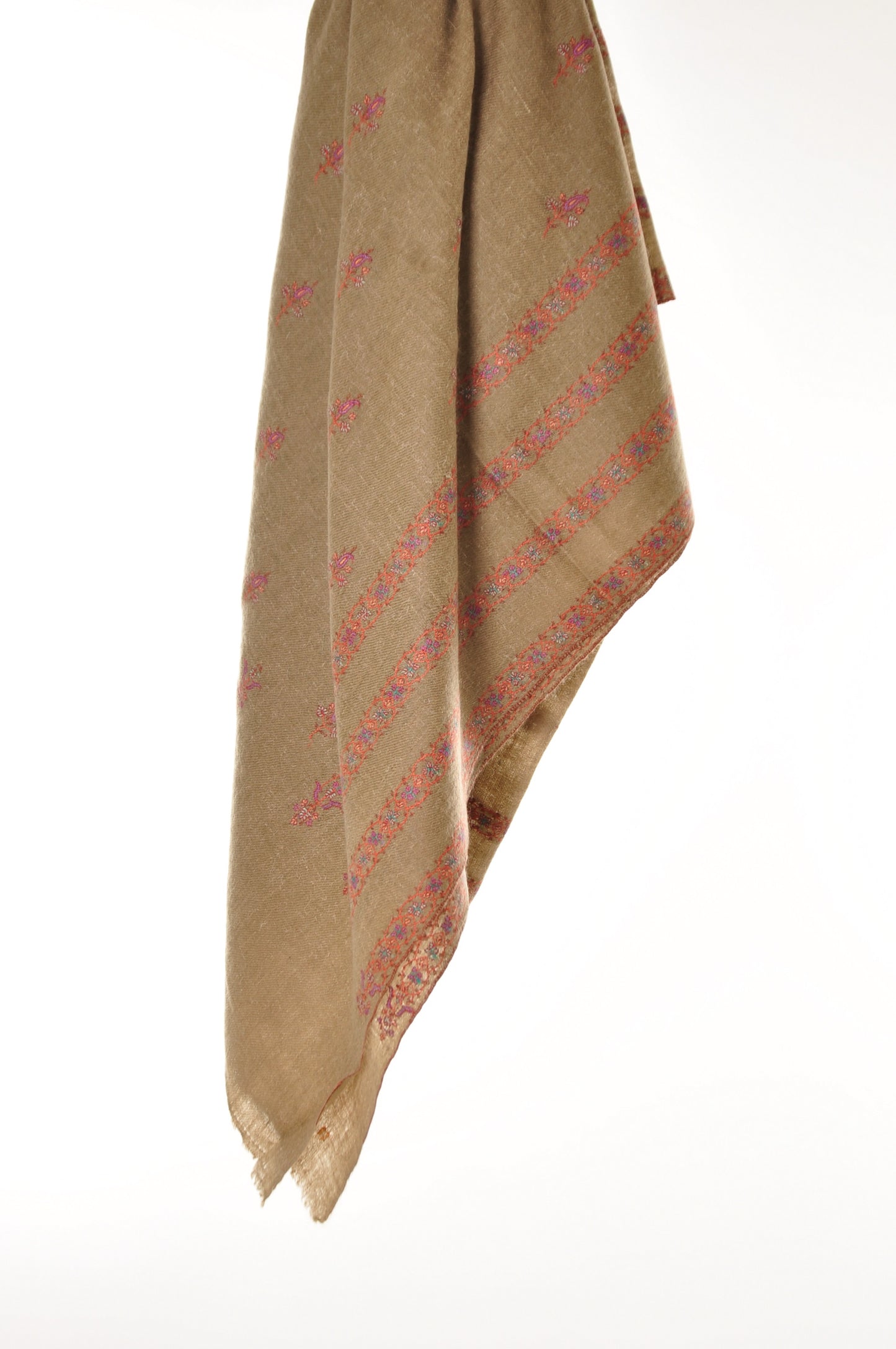 Embroidered Pashmina - Beige with Red