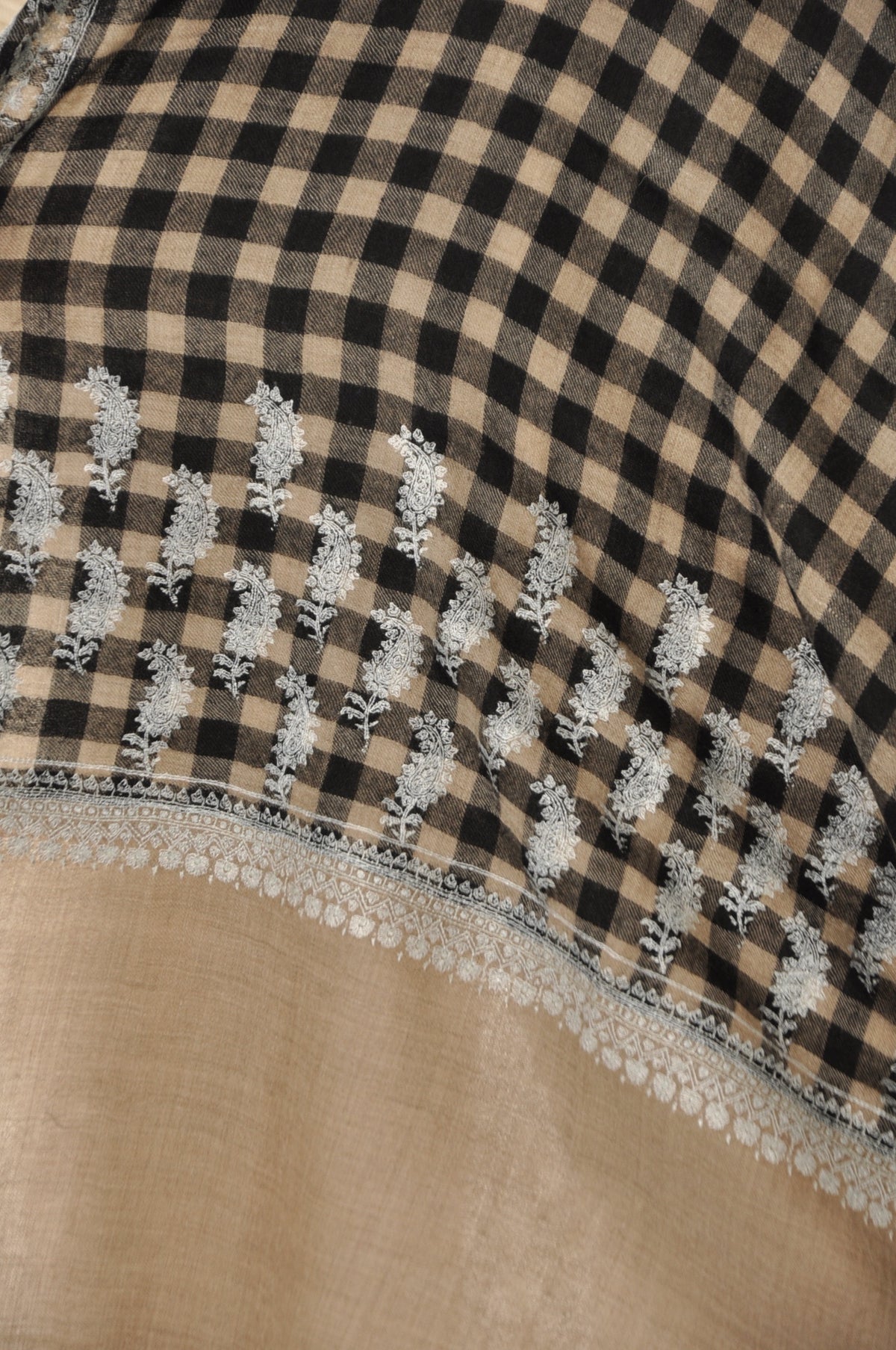 Embroidered Pashmina - Checked Shawl Tiny Paisley