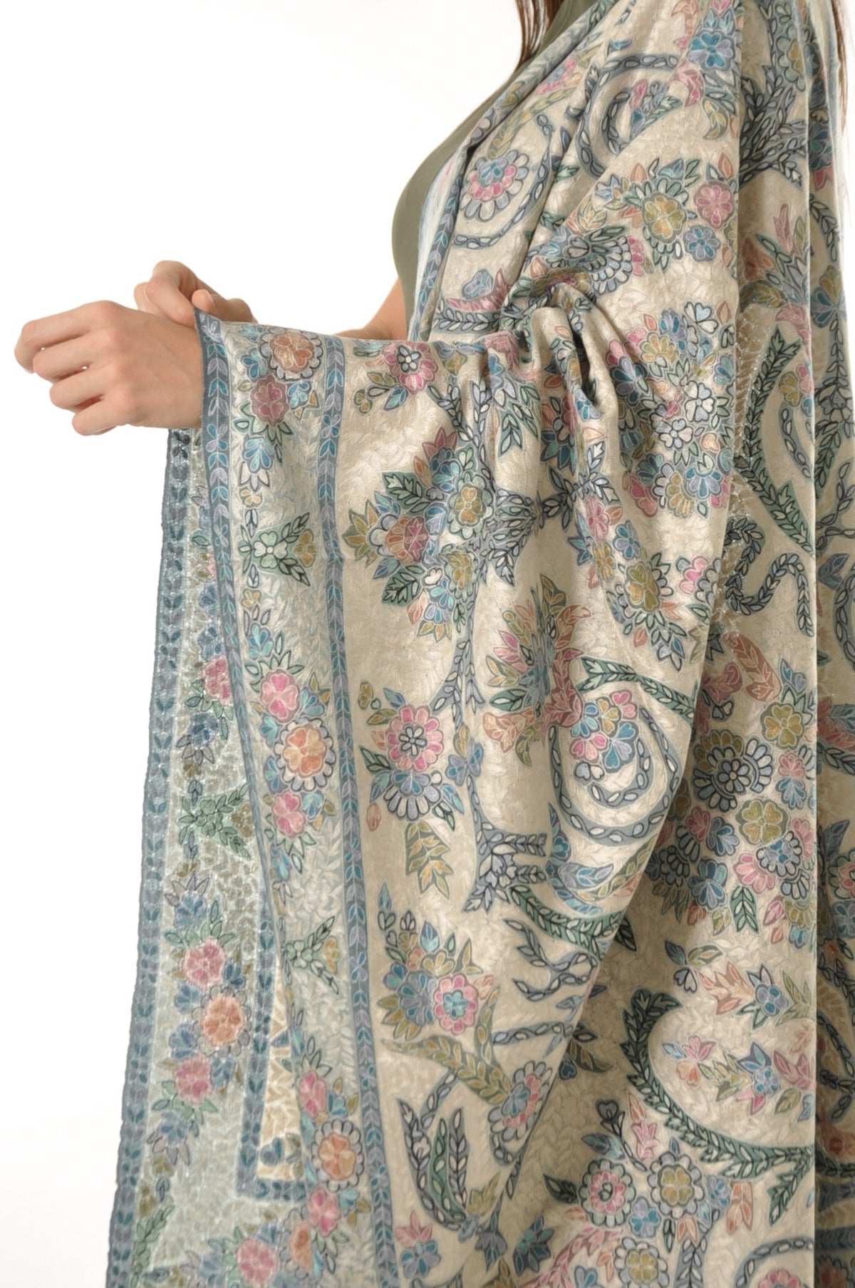 Kalamkari Pashmina - Off White & Blue
