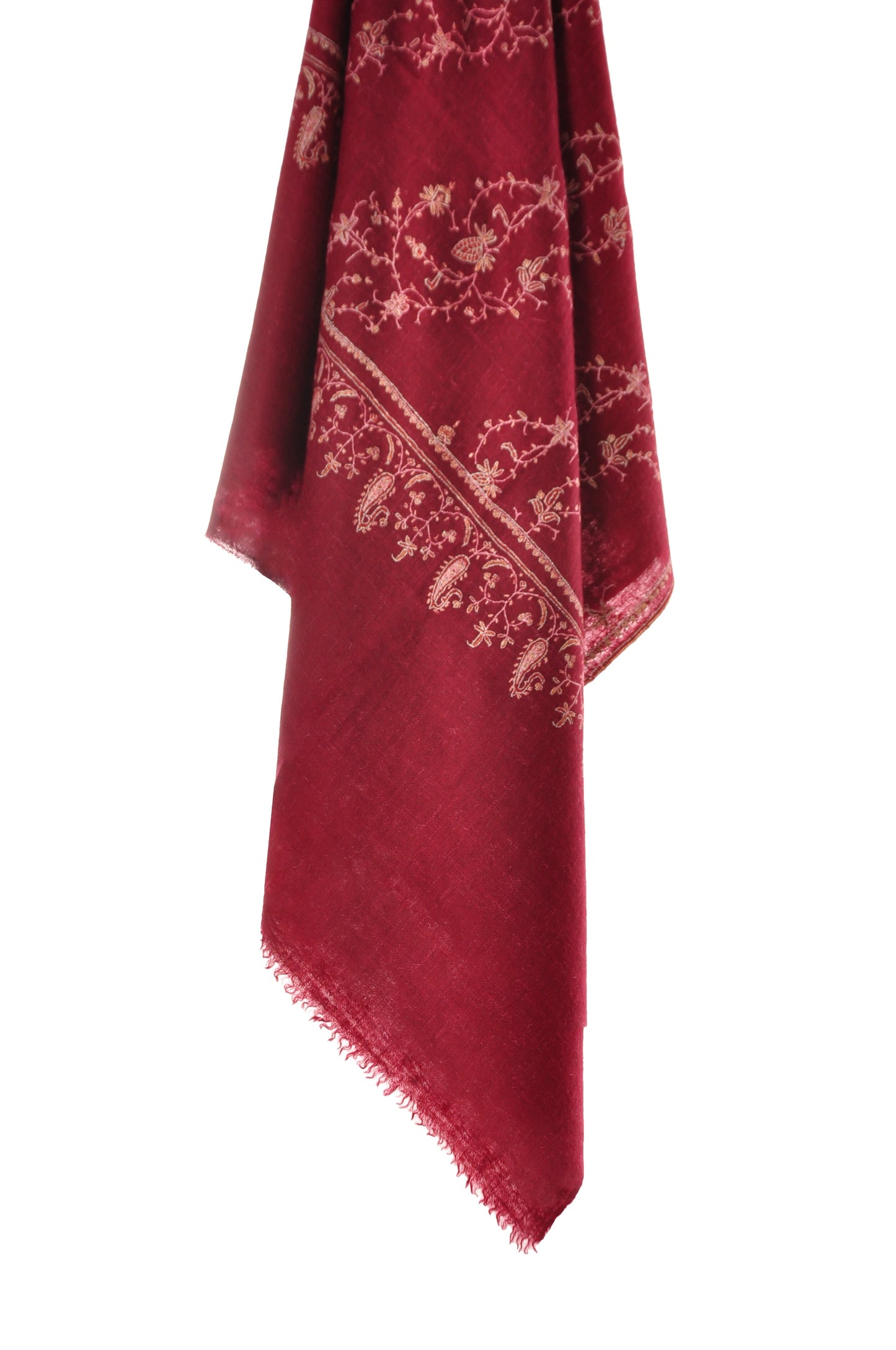 Embroidered Pashmina - Red & White