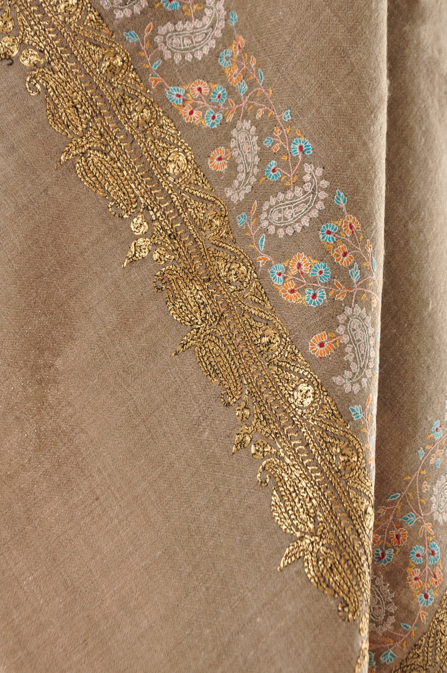 Embroidered Pashmina - Gold Zari & Pastel