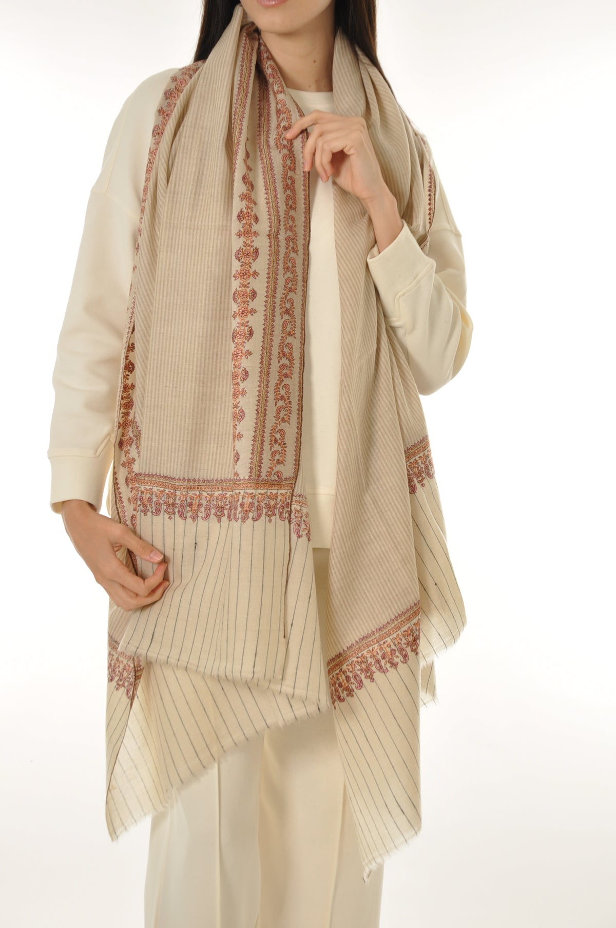 Thin Striped Border Pashmina - Heritage Stripe Pashmina