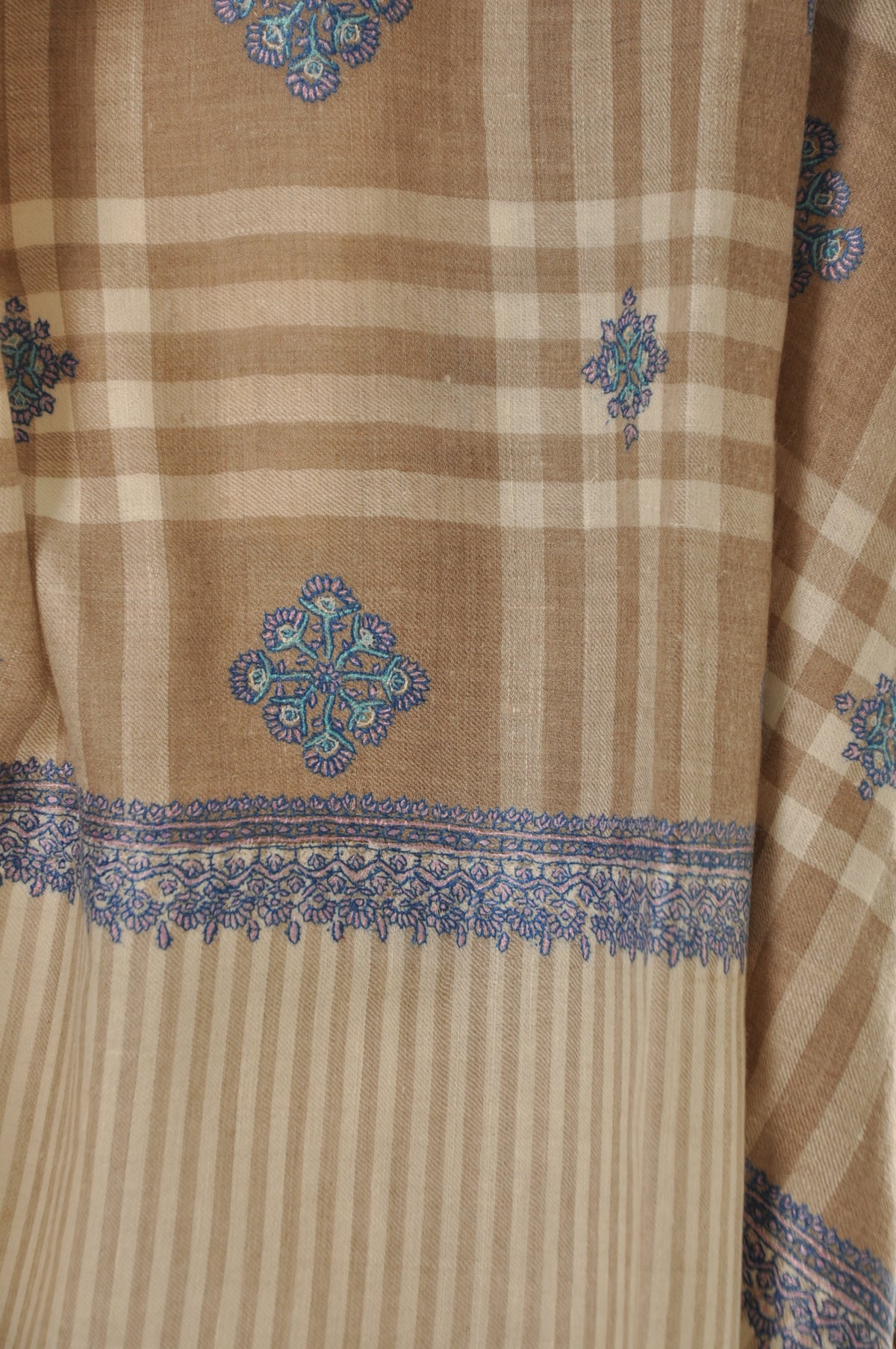 Embroidered Pashmina - Checked Pashmina with Embroidery