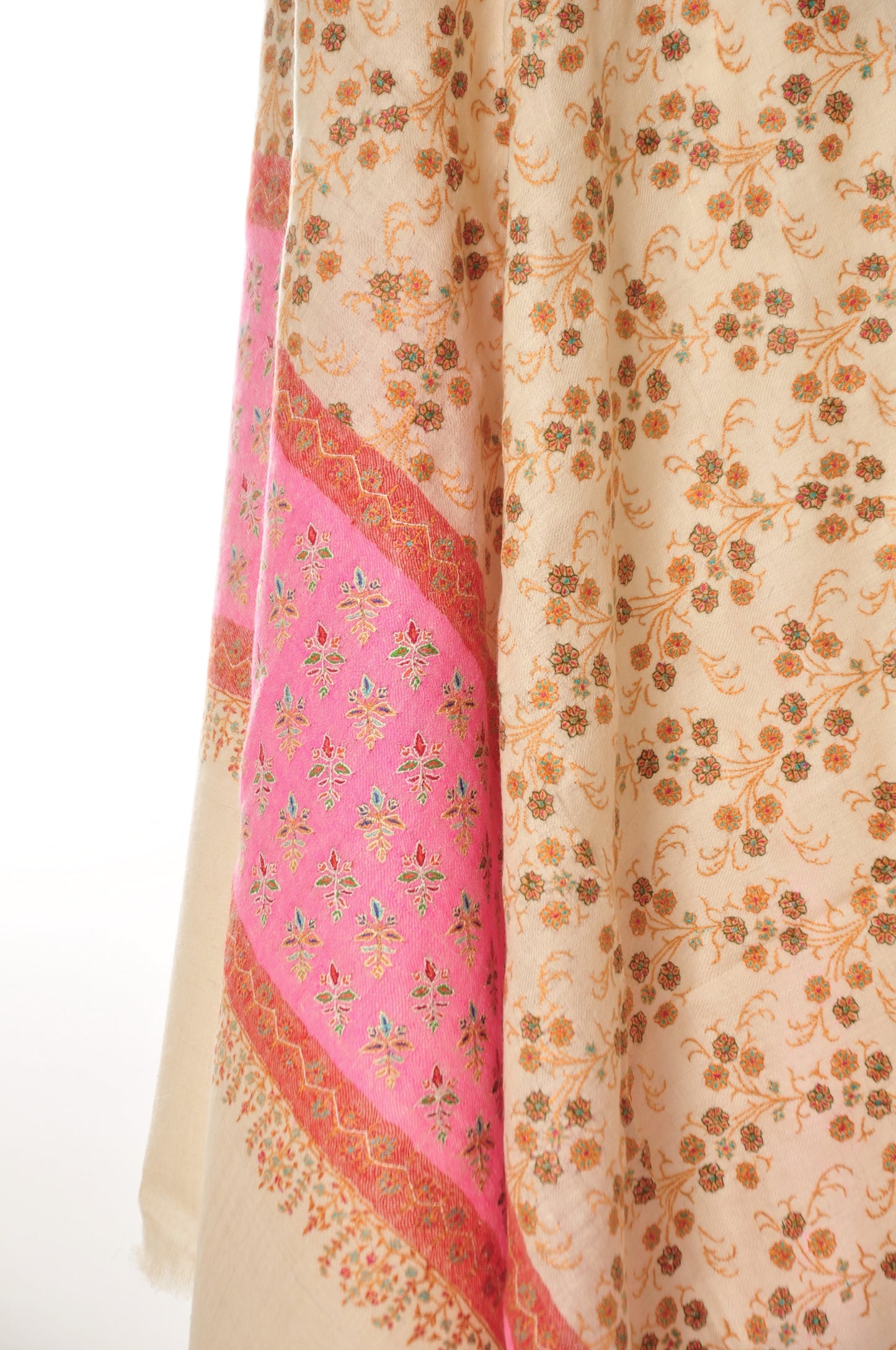 Embroidered Pashmina - Ivory & Pink Floral Pashmina