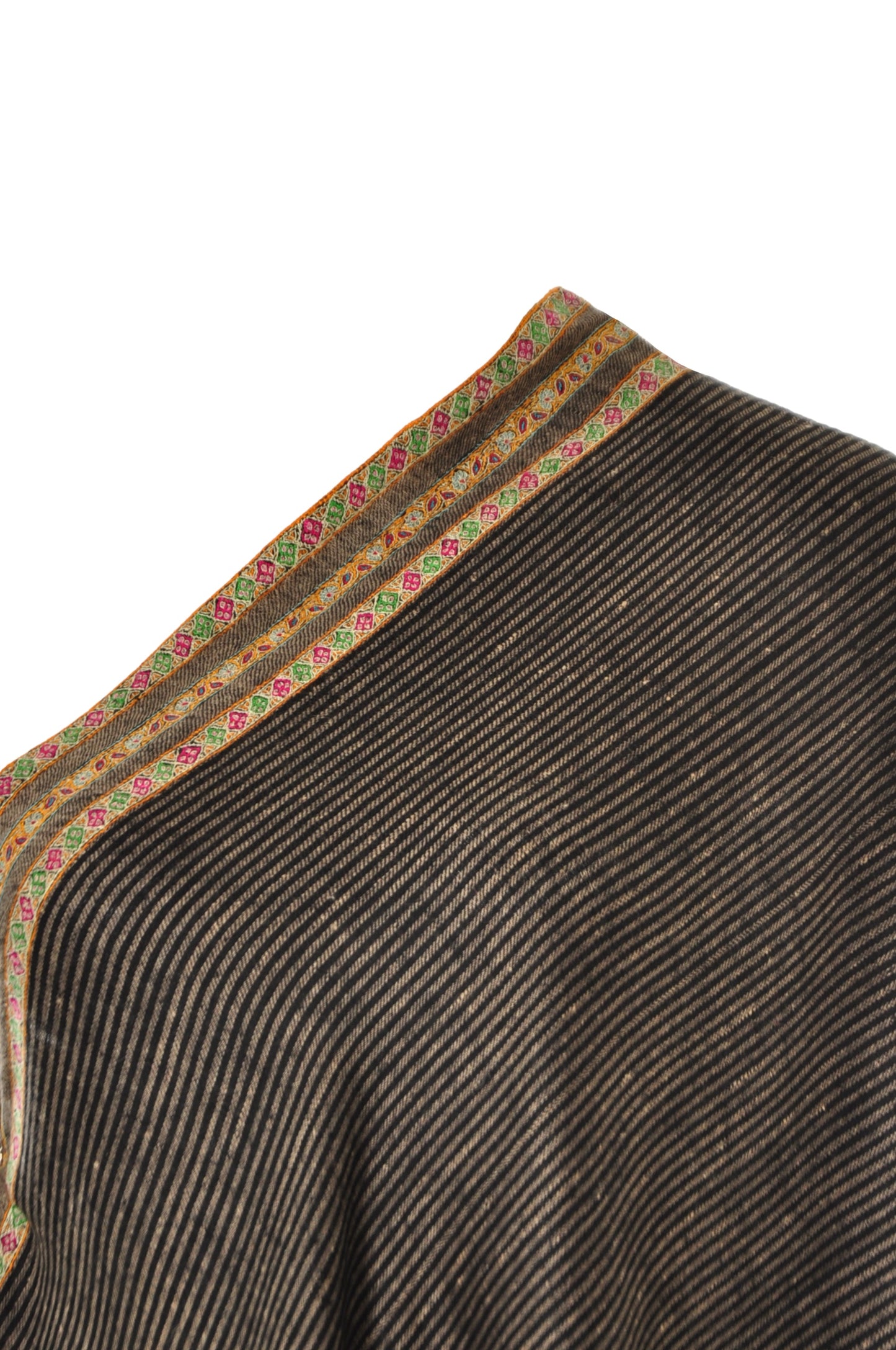 Embroidered Pashmina - Black & Taupe Striped