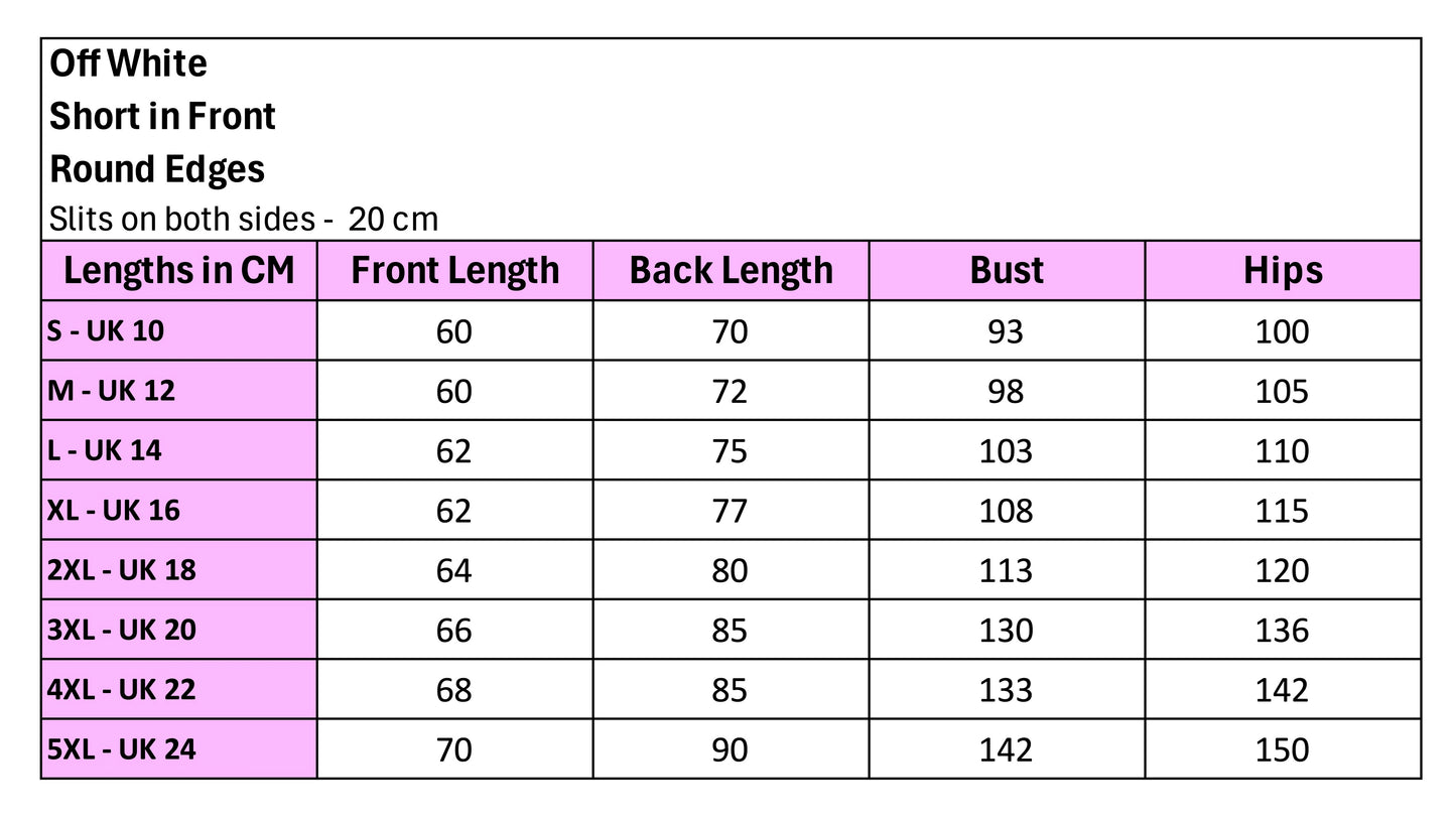 Off White Short in Front - Round Edges
