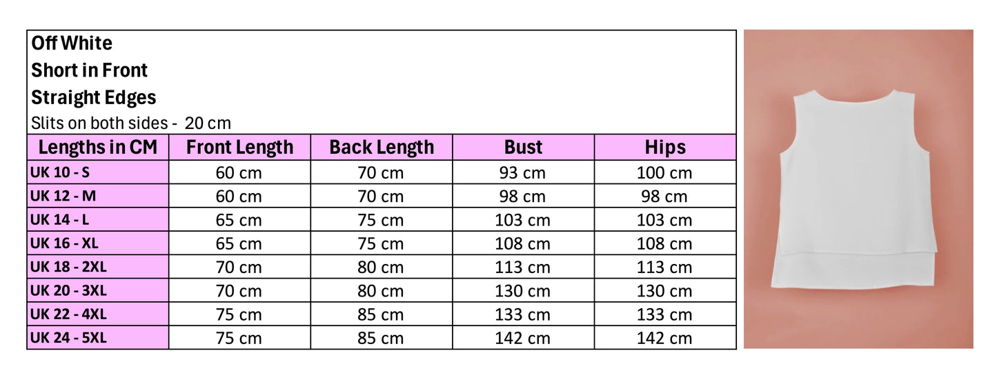 Off White Short in Front - Straight Edges NEW