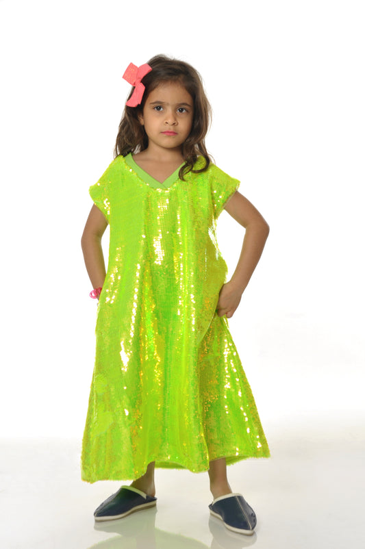 Kids - Electric Green Sequins Dress