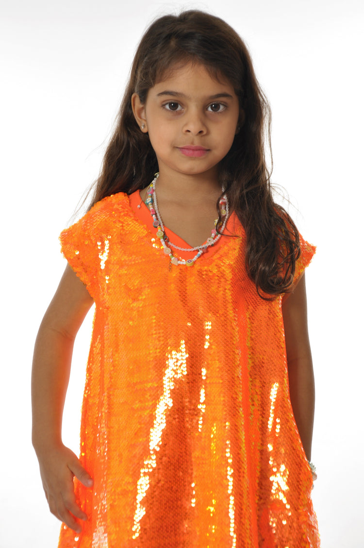 Kids - Bright Orange Sequins Dress