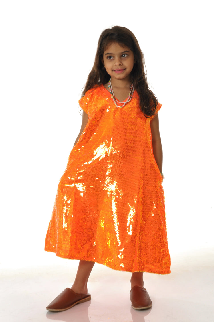Kids - Bright Orange Sequins Dress
