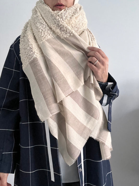 Double Colored Towel Pashmina - Cream