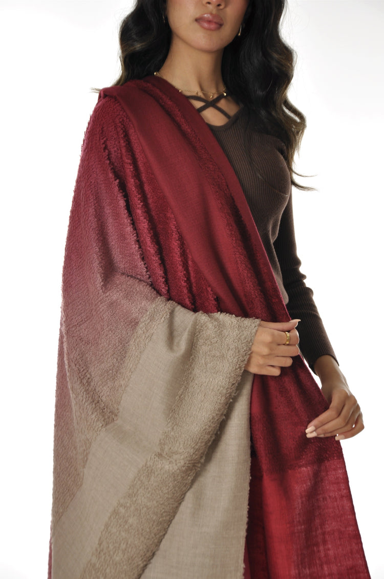 Ombre Towel Pashmina - Burgundy to Beige