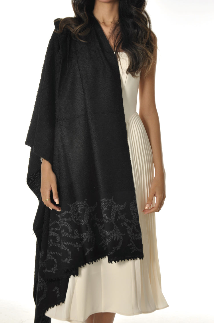 Embroidered Towel Pashmina - Black