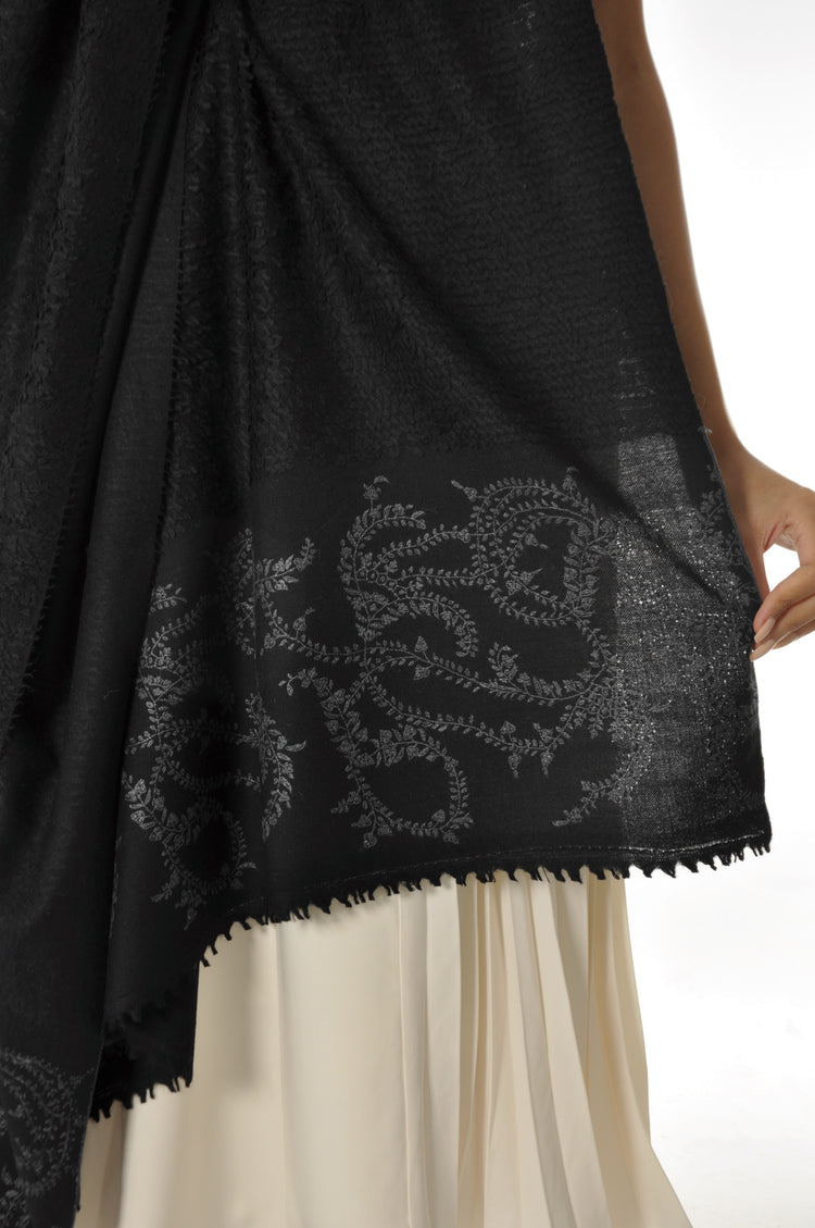 Embroidered Towel Pashmina - Black