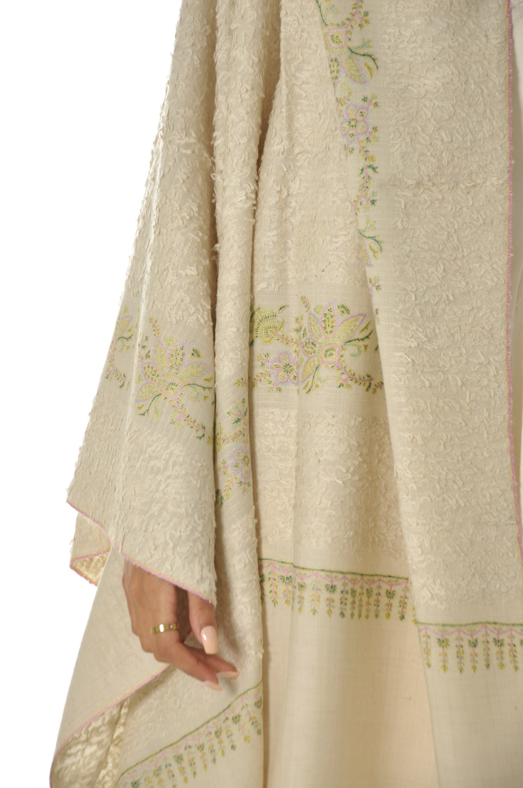 Embroidered Towel Pashmina - Cream With Pistachio