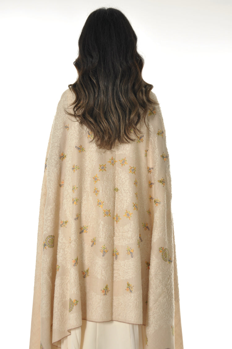 Embroidered Towel Pashmina - Cream With Yellow