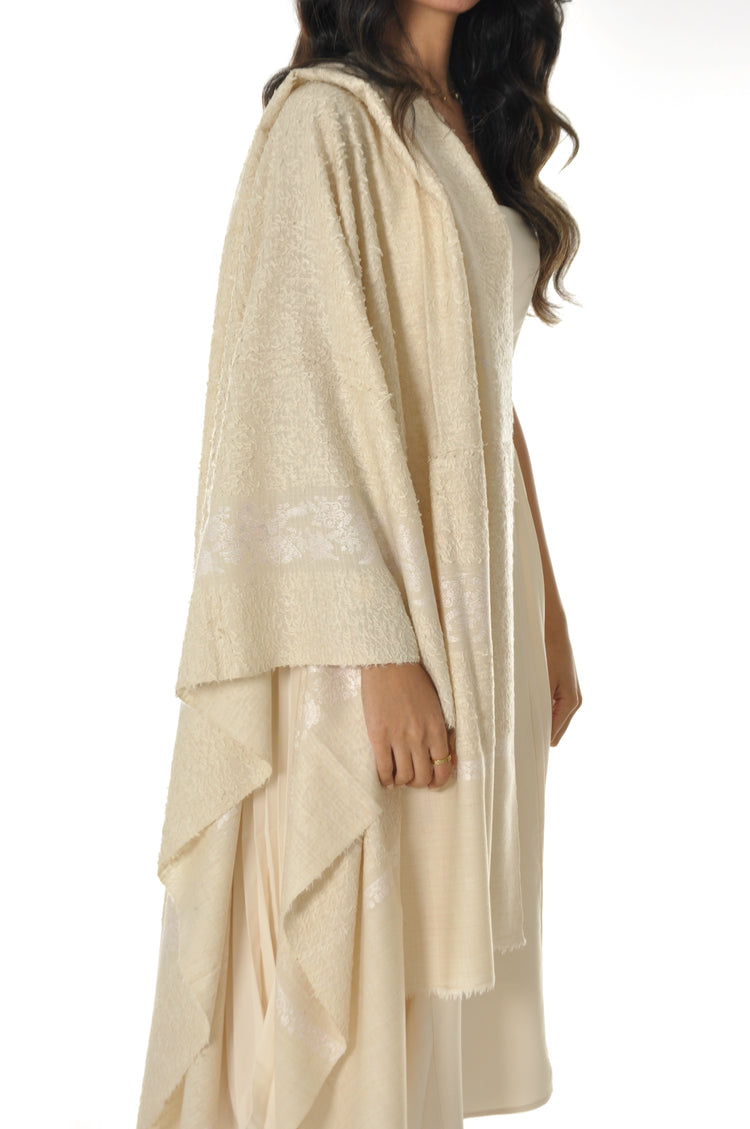 Embroidered Towel Pashmina - Cream on Cream