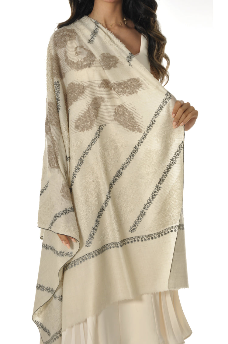 Embroidered Towel Pashmina - Cream & Black