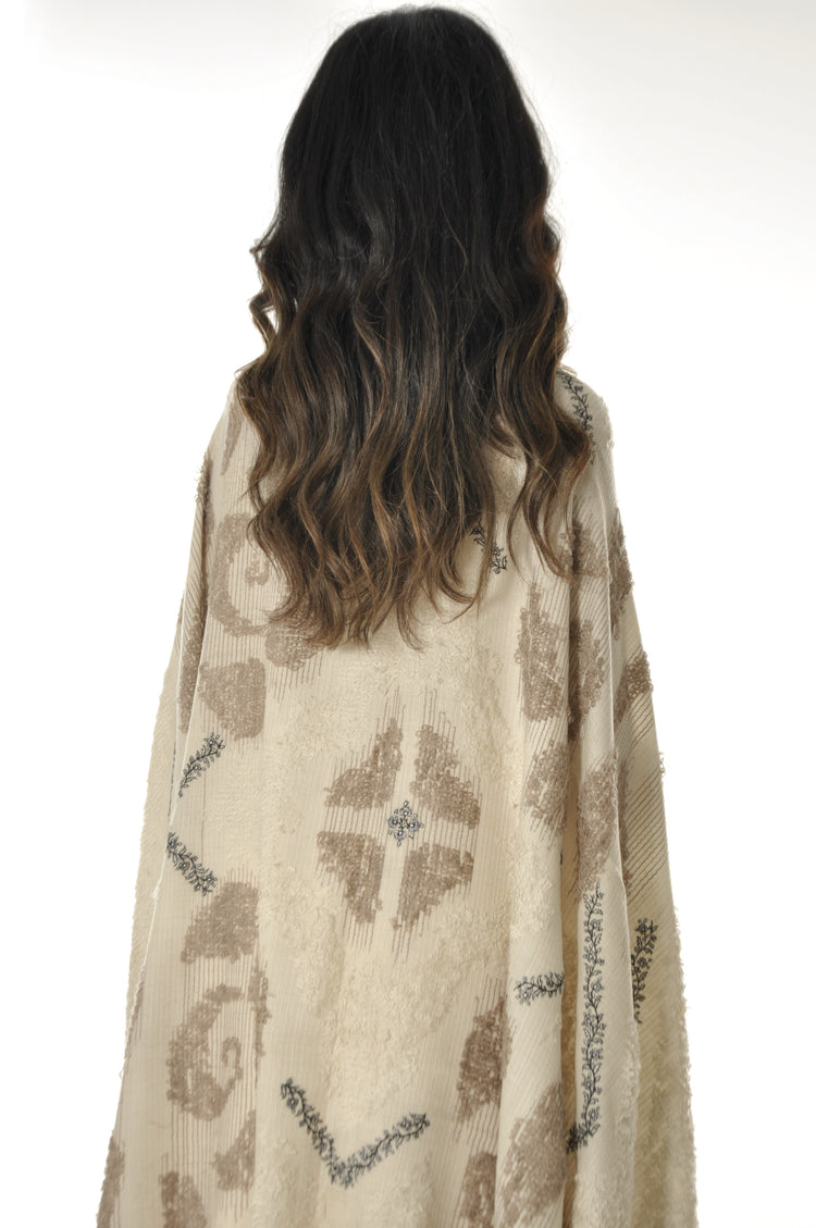 Embroidered Towel Pashmina - Cream & Black