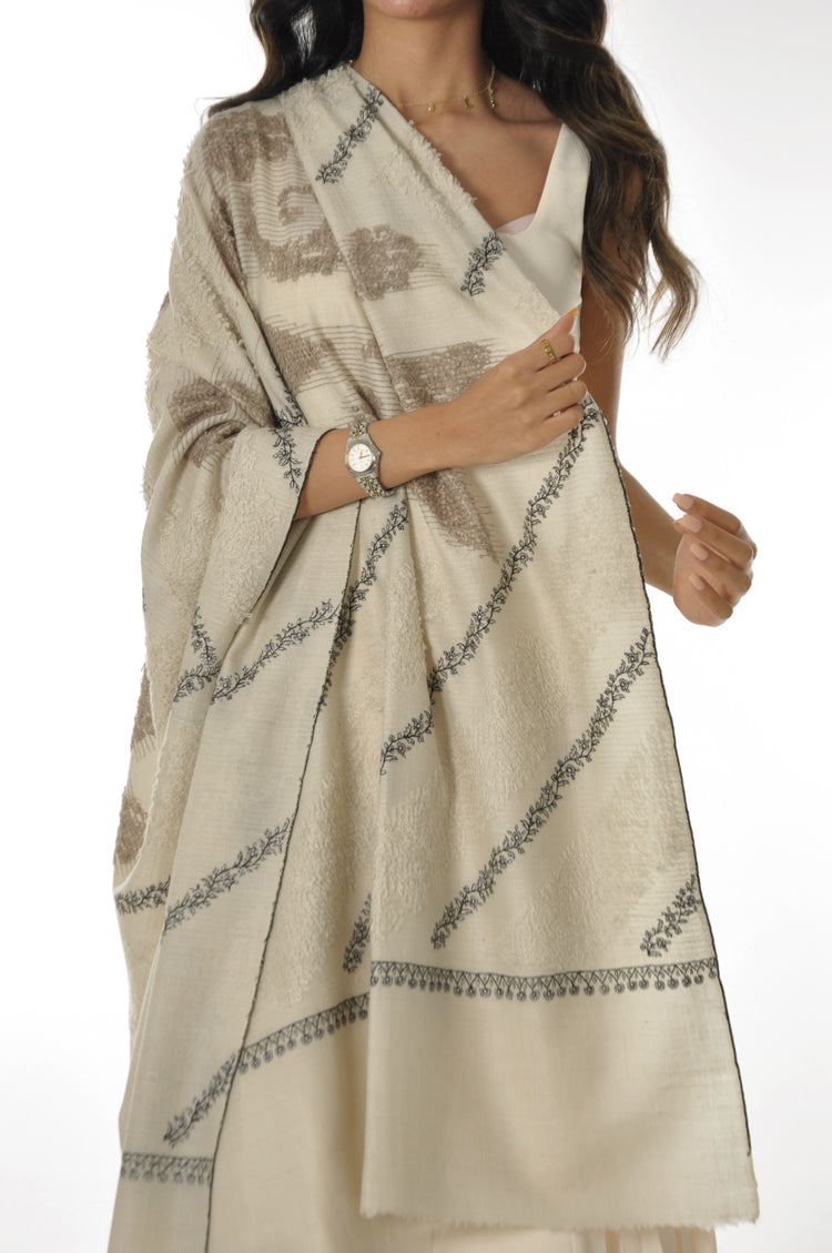 Embroidered Towel Pashmina - Cream & Black