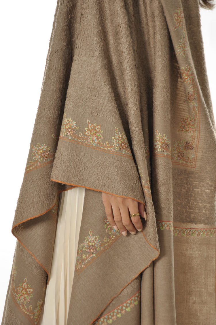 Embroidered Towel Pashmina - Orange Blossom Borders