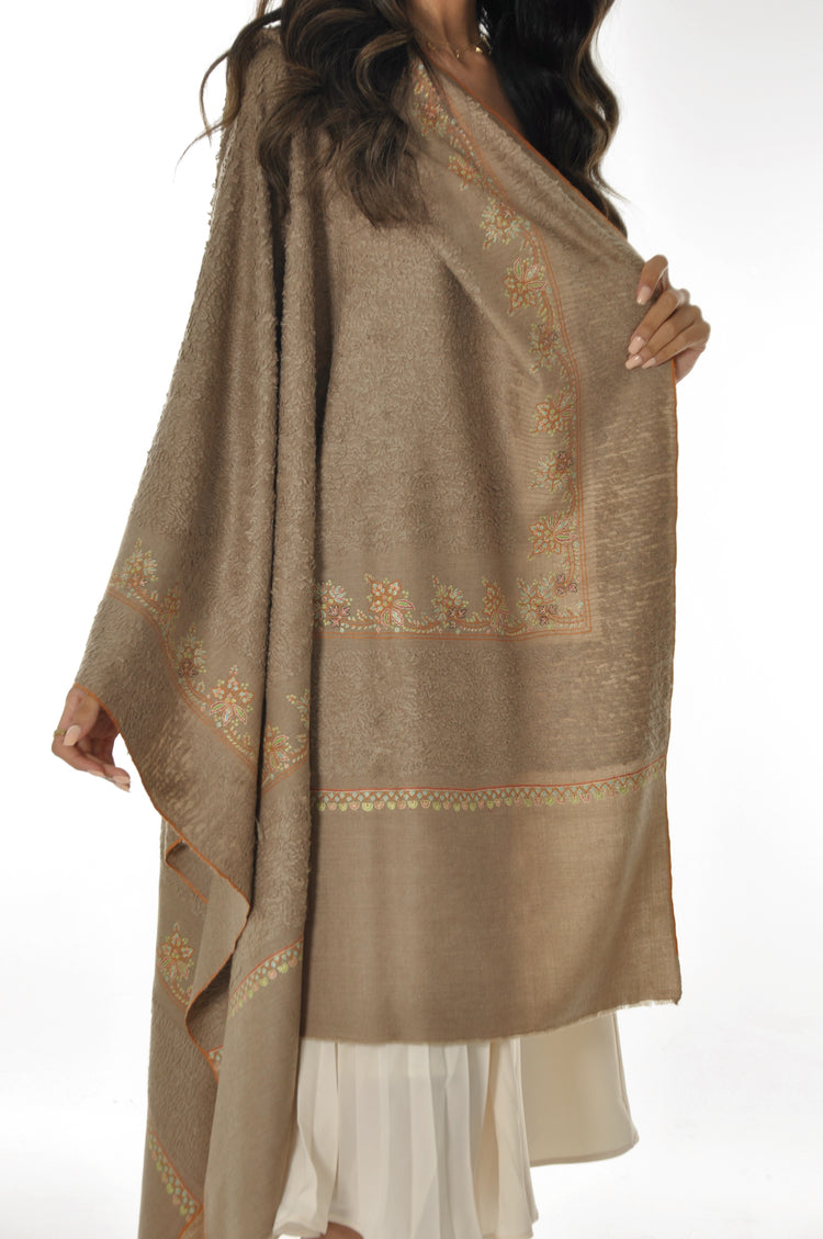 Embroidered Towel Pashmina - Orange Blossom Borders