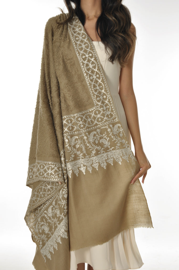 Towel Pashmina with Zari - Beige