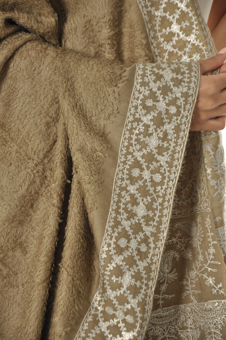 Towel Pashmina with Zari - Beige