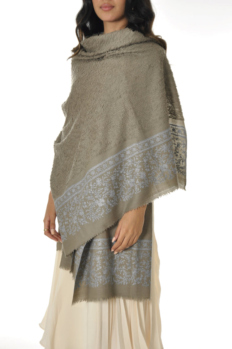 Embroidered Towel Pashmina - Taupe