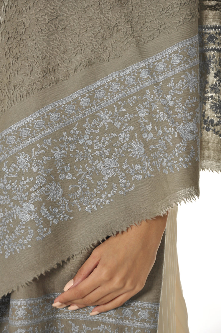 Embroidered Towel Pashmina - Taupe