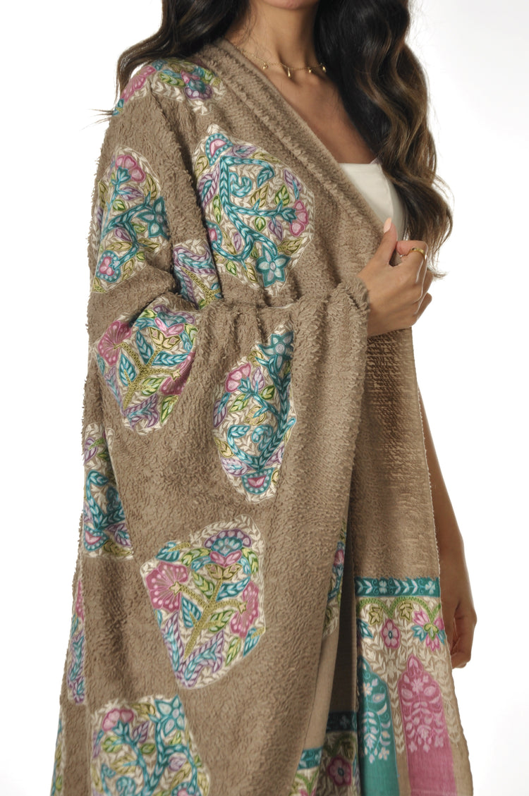 Kalamkari Towel Pashmina - Beige & Green