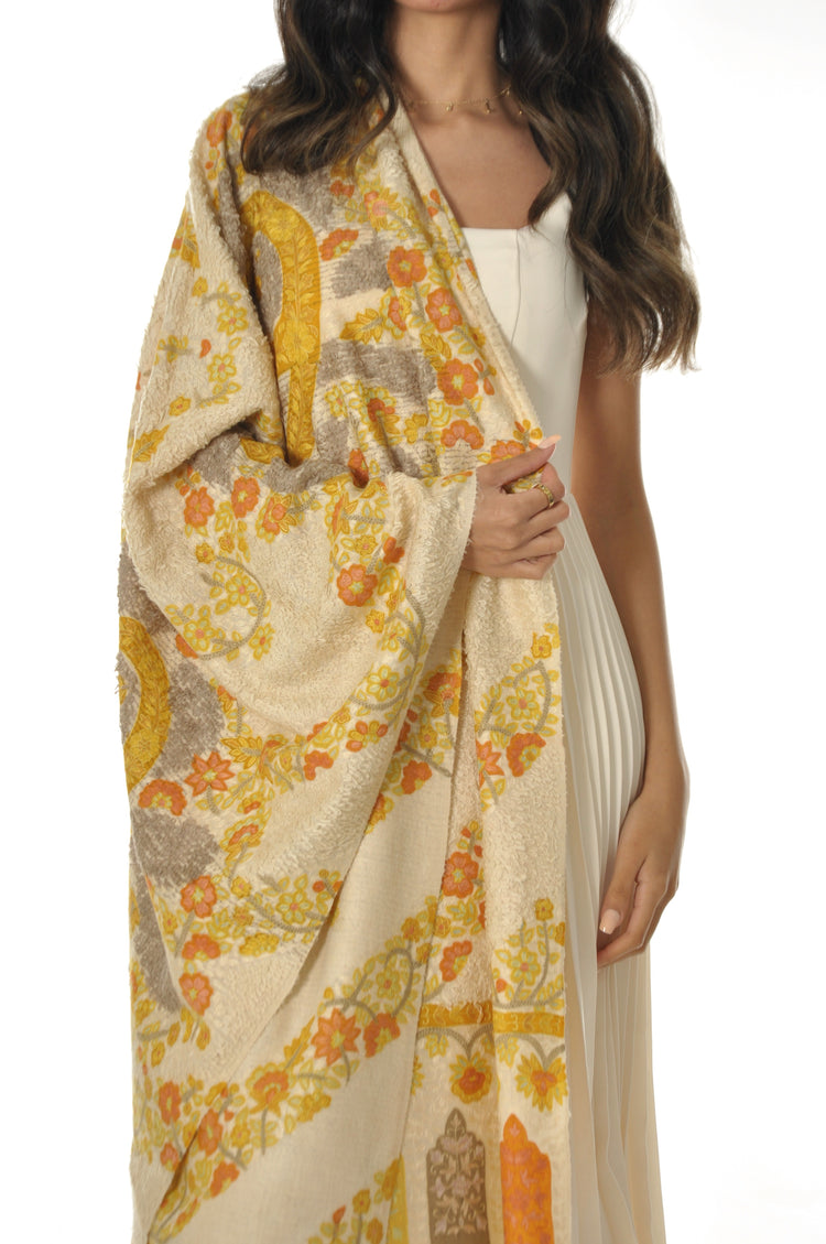 Kalamkari Towel Pashmina - Yellow & Orange