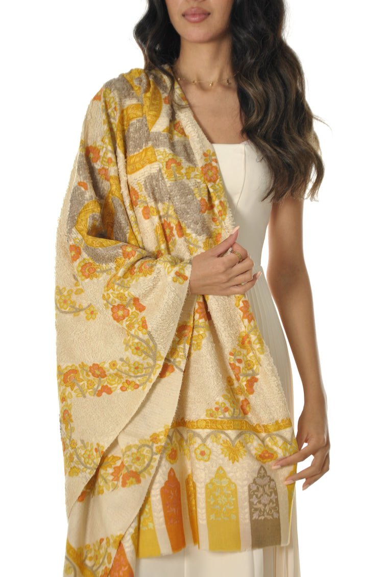 Kalamkari Towel Pashmina - Yellow & Orange