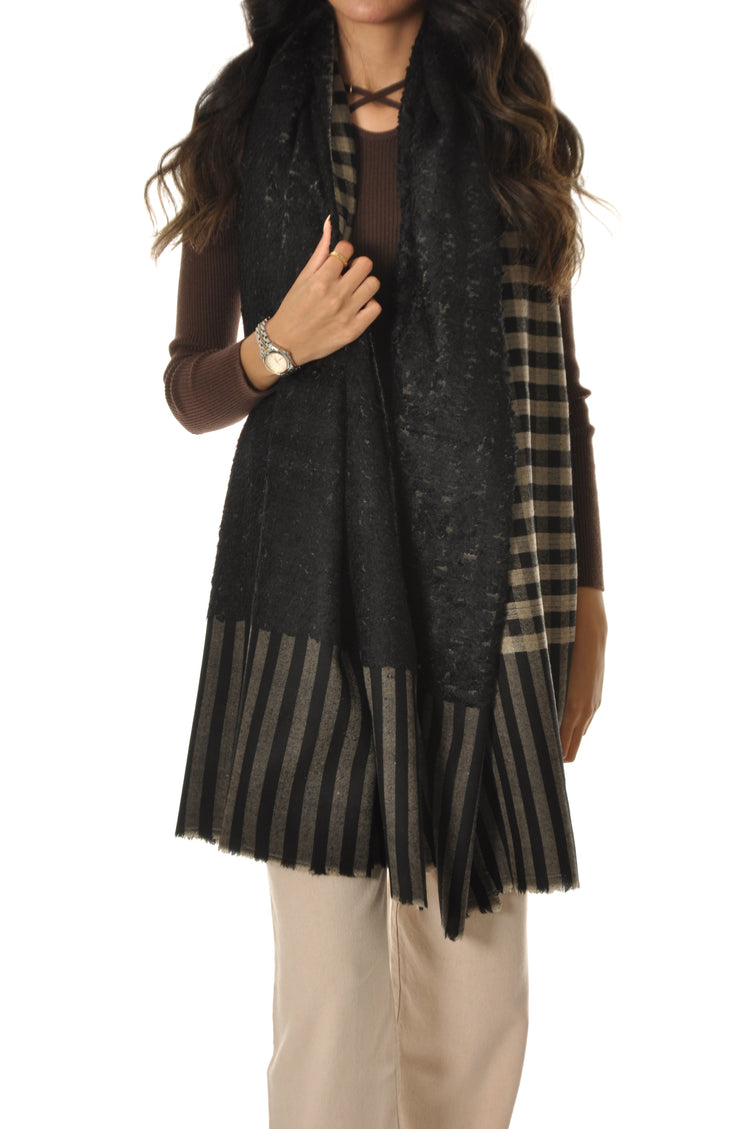 Double Color Pashmina - Black Checked