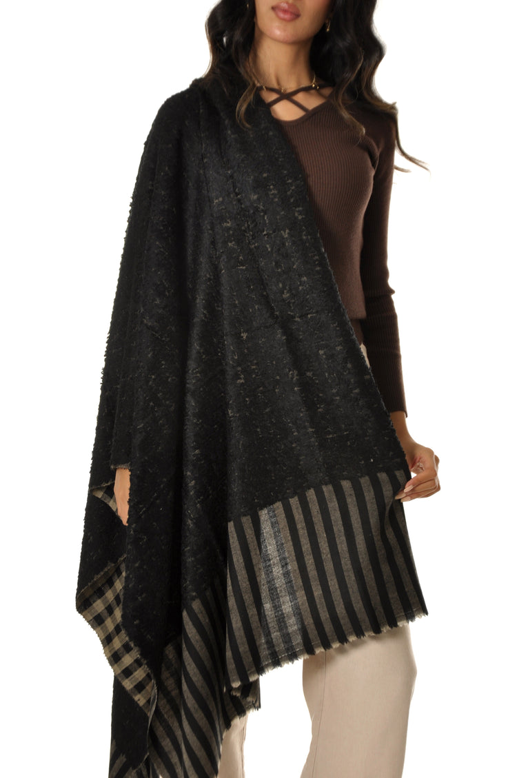 Double Color Pashmina - Black Checked