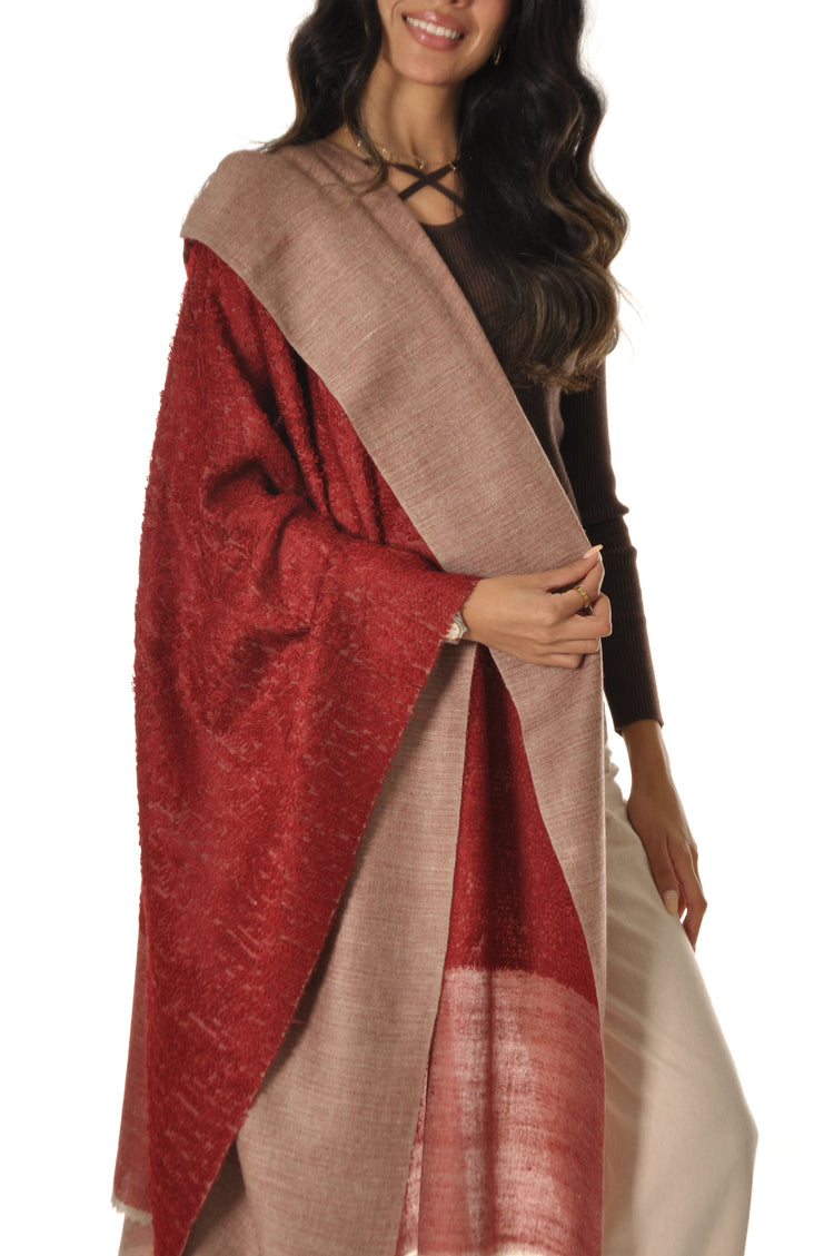 Double Color Towel Pashmina - Burgundy