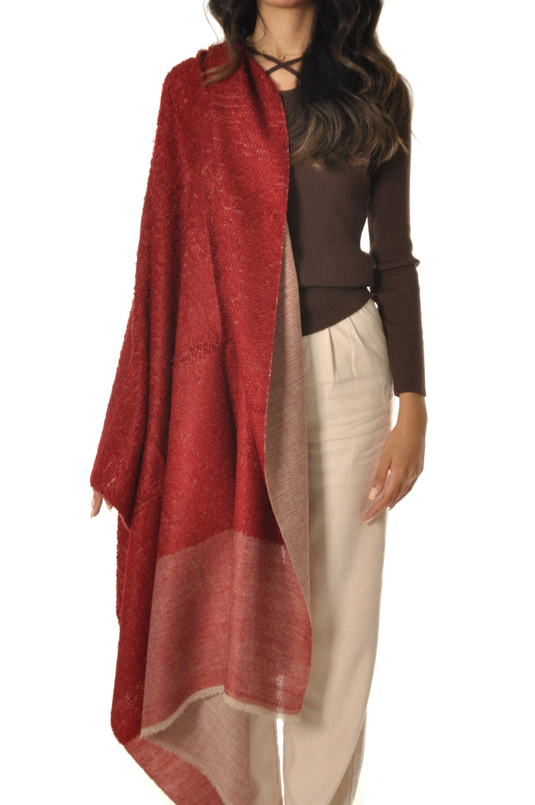 Double Color Towel Pashmina - Burgundy