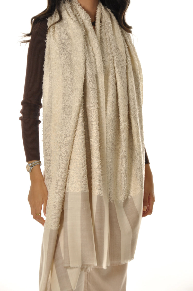 Double Colored Towel Pashmina - Cream