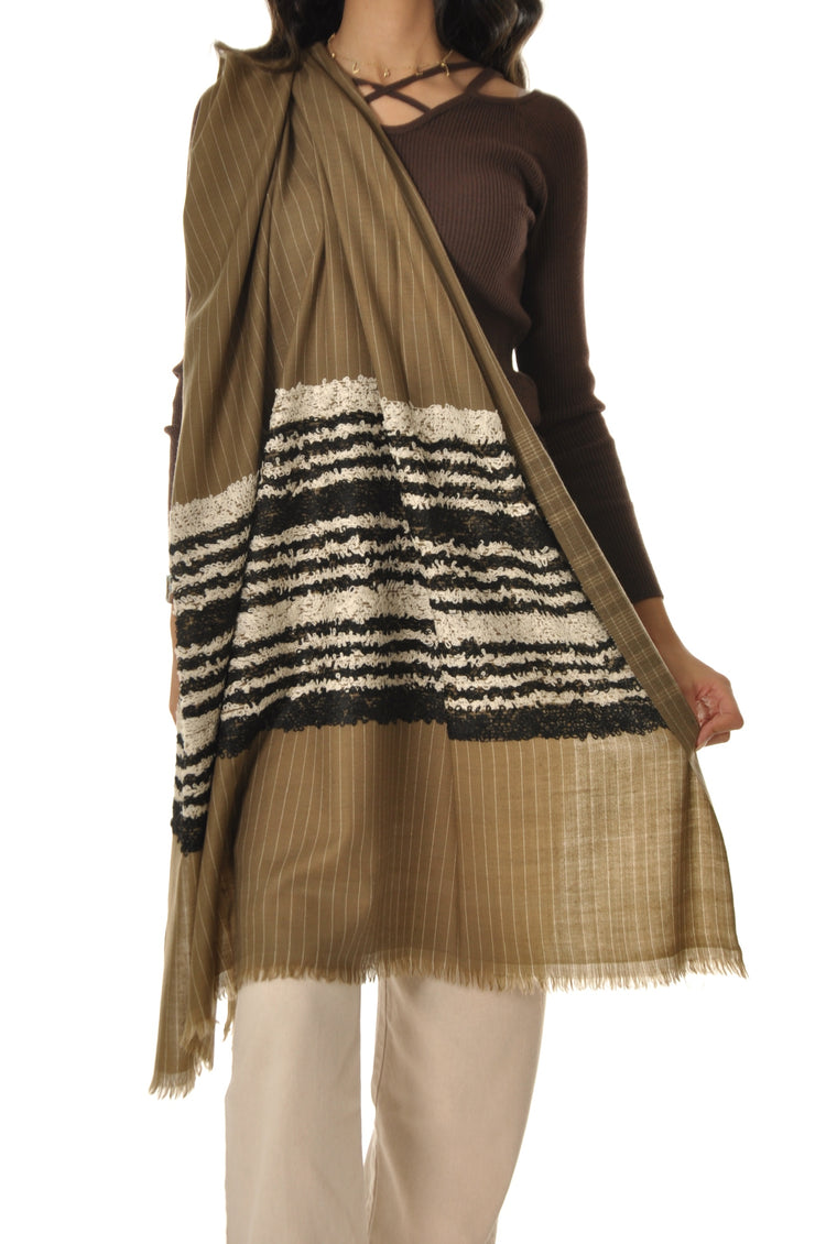 Border Towel Pashmina - Brown Bear