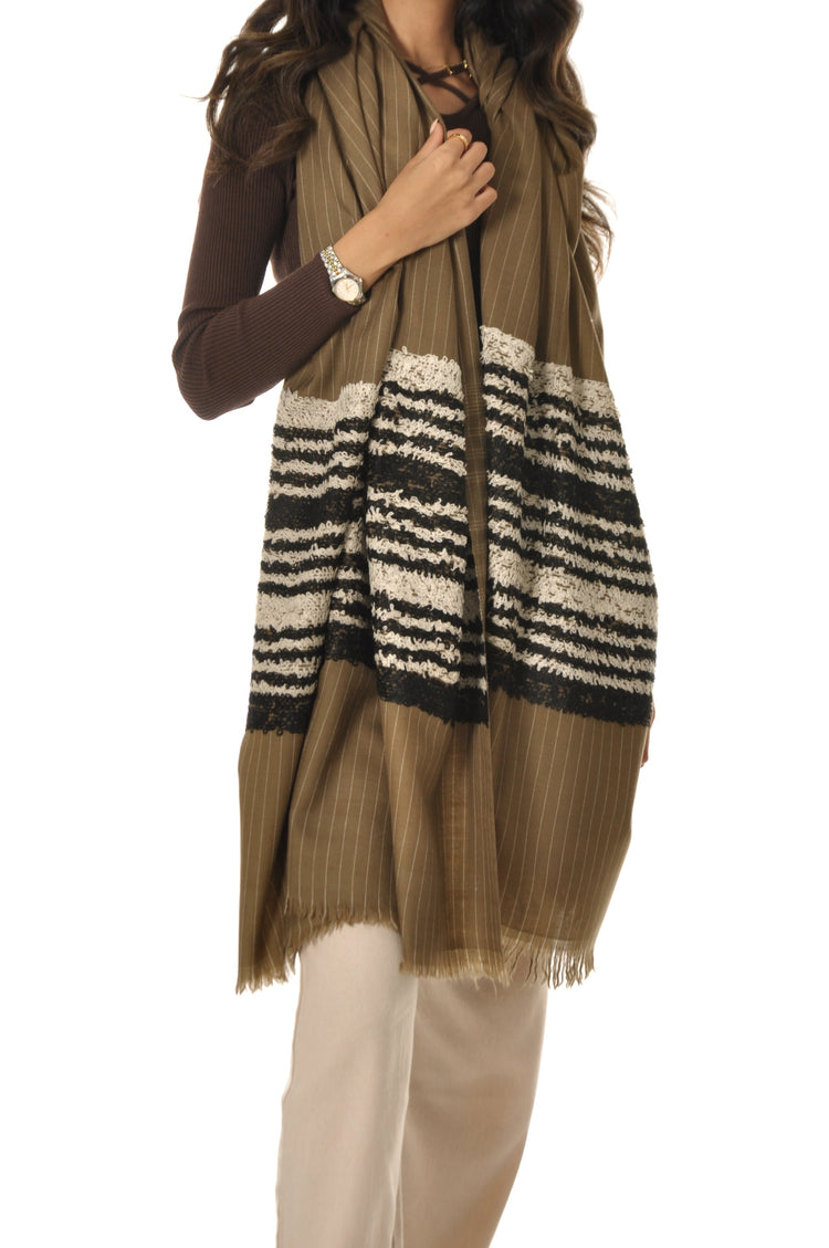 Border Towel Pashmina - Brown Bear