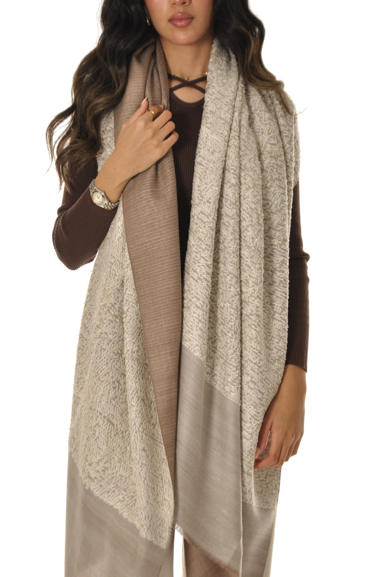 Double Color Towel Pashmina - Cream & Beige