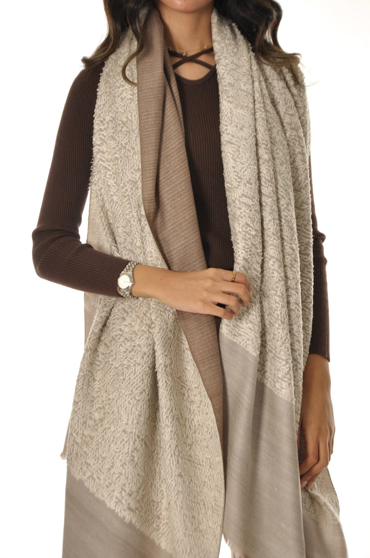 Double Color Towel Pashmina - Cream & Beige