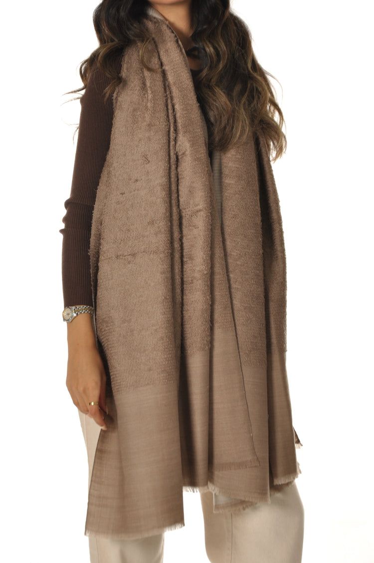 Double Color Towel Pashmina - Dark Beige