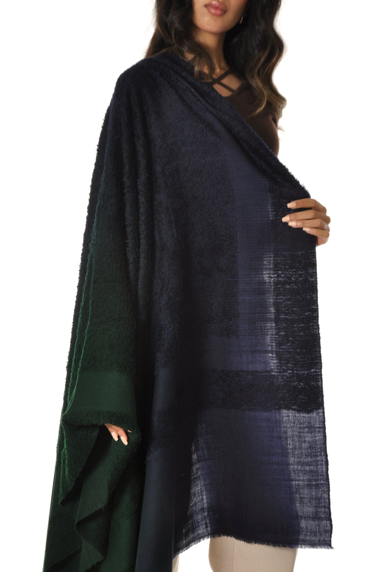 Ombre Towel Pashmina - Navy to Dark Green