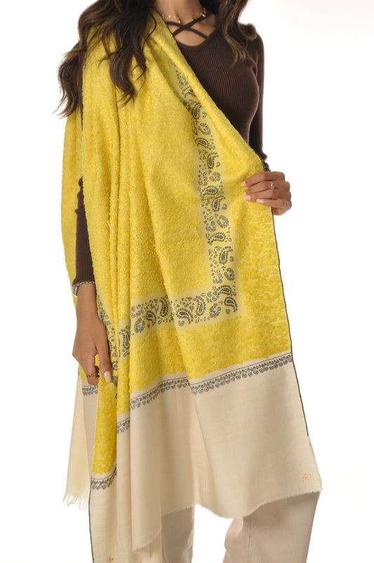 Embroidered Towel Pashmina - Yellow & Cream