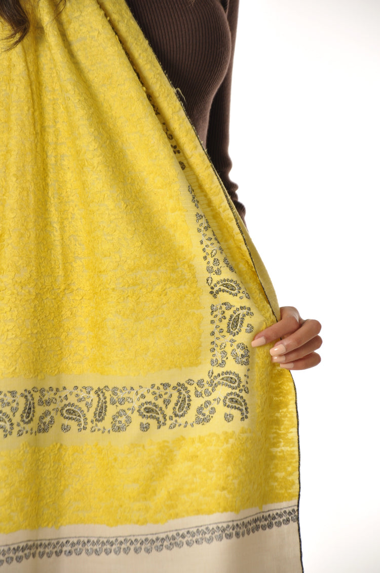 Embroidered Towel Pashmina - Yellow & Cream