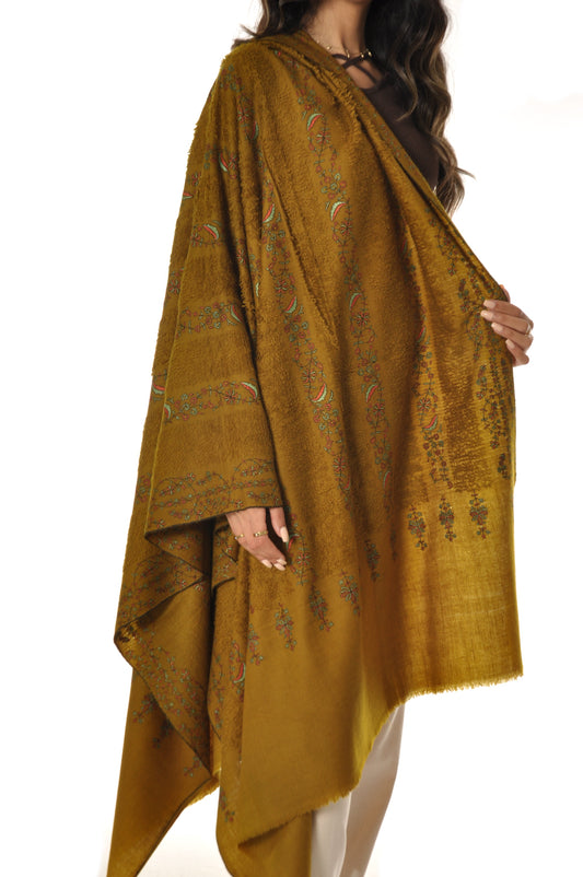 Embroidered Towel Pashmina - Mustard